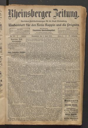Rheinsberger Zeitung vom 01.06.1912