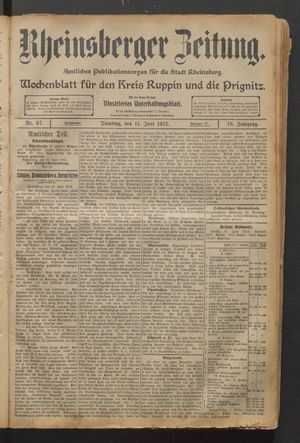 Rheinsberger Zeitung vom 11.06.1912
