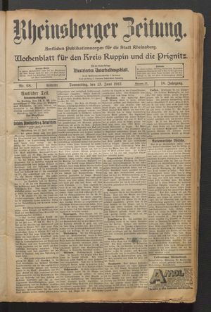 Rheinsberger Zeitung vom 13.06.1912