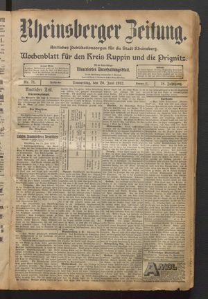 Rheinsberger Zeitung vom 20.06.1912
