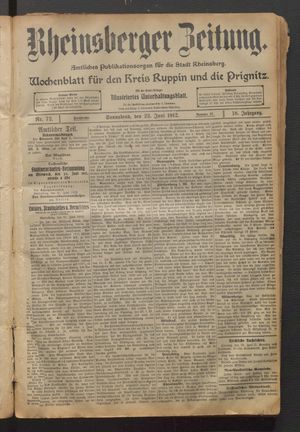 Rheinsberger Zeitung vom 22.06.1912