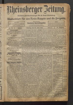 Rheinsberger Zeitung vom 25.06.1912