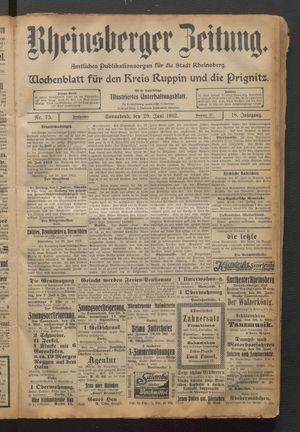 Rheinsberger Zeitung vom 29.06.1912