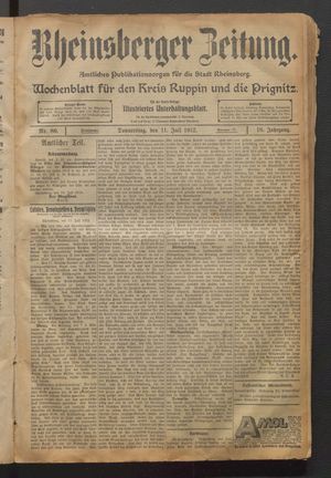 Rheinsberger Zeitung vom 11.07.1912