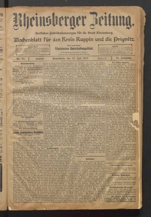 Rheinsberger Zeitung vom 13.07.1912