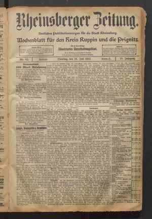 Rheinsberger Zeitung vom 16.07.1912
