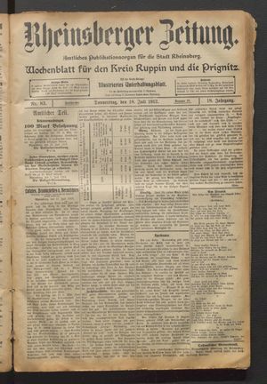 Rheinsberger Zeitung vom 18.07.1912
