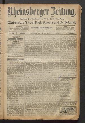 Rheinsberger Zeitung vom 25.07.1912