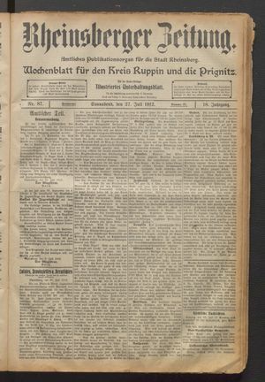 Rheinsberger Zeitung on Jul 27, 1912