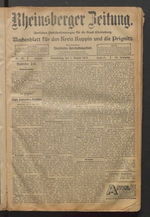 Rheinsberger Zeitung vom 01.08.1912