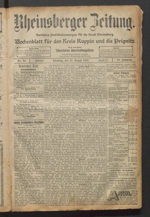 Rheinsberger Zeitung vom 13.08.1912