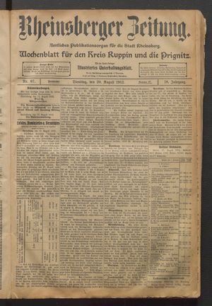 Rheinsberger Zeitung vom 20.08.1912