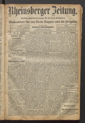 Rheinsberger Zeitung vom 31.08.1912