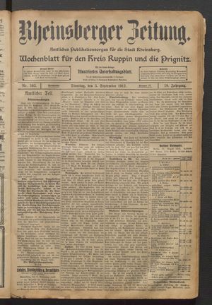 Rheinsberger Zeitung vom 03.09.1912