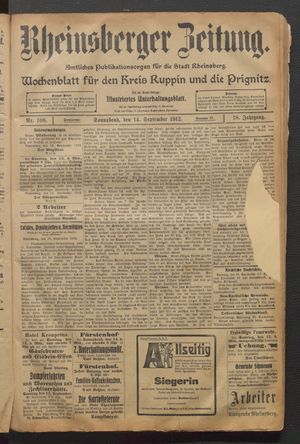 Rheinsberger Zeitung vom 14.09.1912