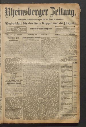 Rheinsberger Zeitung vom 01.10.1912