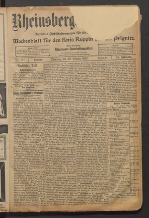 Rheinsberger Zeitung vom 29.10.1912