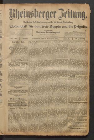 Rheinsberger Zeitung vom 09.11.1912
