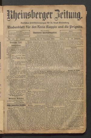 Rheinsberger Zeitung vom 12.11.1912