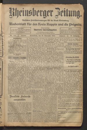 Rheinsberger Zeitung vom 16.11.1912