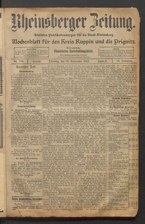 Rheinsberger Zeitung vom 19.11.1912