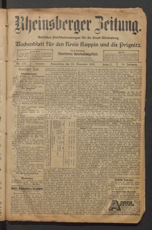 Rheinsberger Zeitung vom 23.11.1912