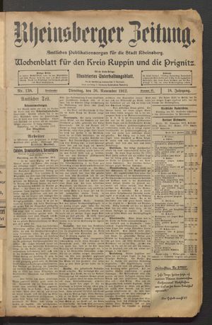 Rheinsberger Zeitung vom 26.11.1912