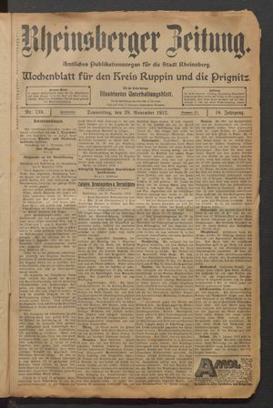 Rheinsberger Zeitung vom 28.11.1912