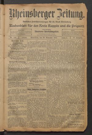 Rheinsberger Zeitung vom 30.11.1912