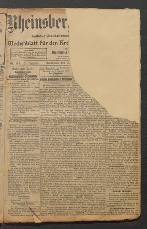 Rheinsberger Zeitung vom 14.12.1912