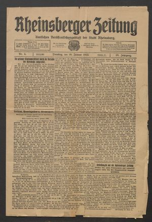 Rheinsberger Zeitung vom 10.01.1922