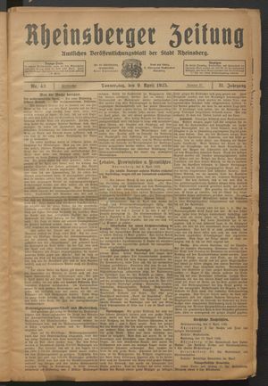 Rheinsberger Zeitung vom 09.04.1925