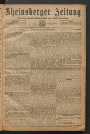 Rheinsberger Zeitung vom 25.04.1925