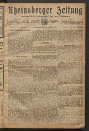 Rheinsberger Zeitung on Apr 30, 1925