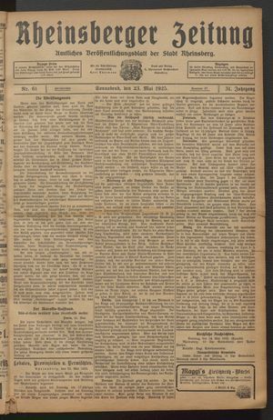 Rheinsberger Zeitung vom 23.05.1925
