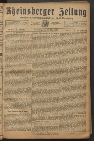 Rheinsberger Zeitung vom 28.05.1925