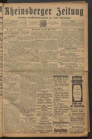 Rheinsberger Zeitung vom 30.05.1925