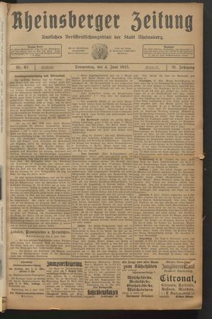 Rheinsberger Zeitung vom 04.06.1925