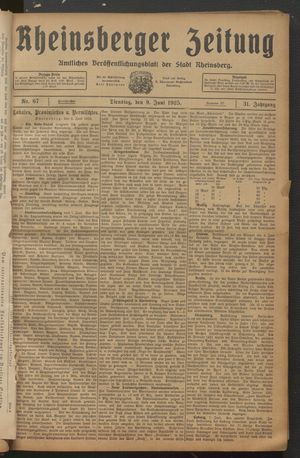 Rheinsberger Zeitung vom 09.06.1925
