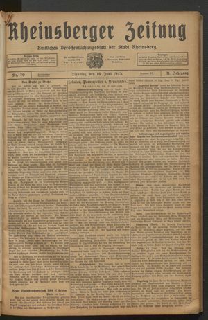 Rheinsberger Zeitung vom 16.06.1925