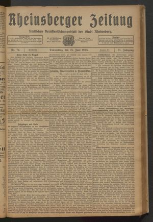 Rheinsberger Zeitung vom 25.06.1925