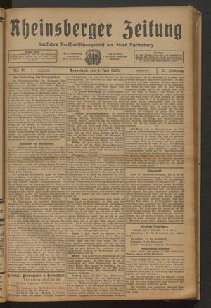 Rheinsberger Zeitung vom 04.07.1925