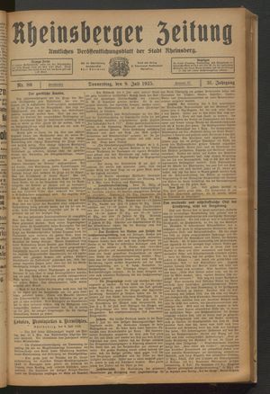 Rheinsberger Zeitung vom 09.07.1925