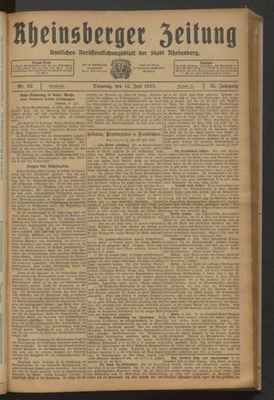Rheinsberger Zeitung vom 14.07.1925