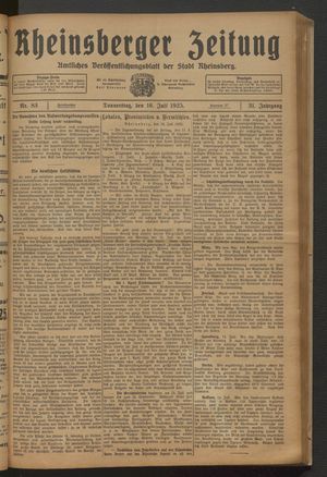 Rheinsberger Zeitung vom 16.07.1925