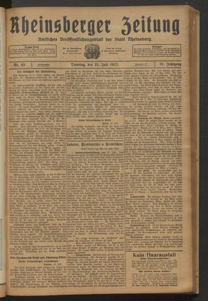 Rheinsberger Zeitung vom 21.07.1925
