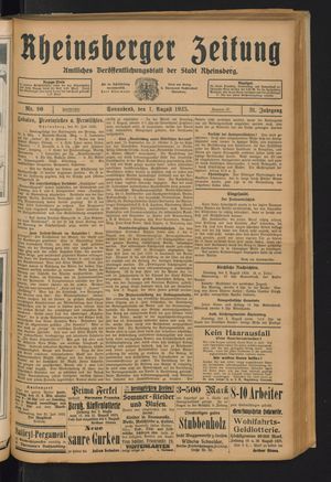 Rheinsberger Zeitung vom 01.08.1925