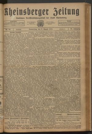 Rheinsberger Zeitung vom 06.08.1925