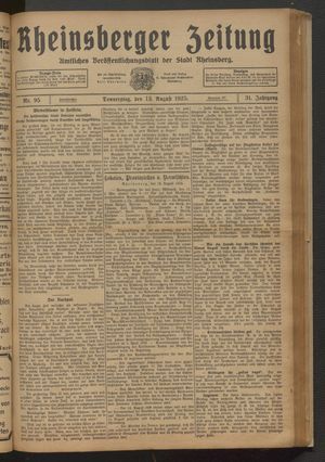 Rheinsberger Zeitung vom 13.08.1925