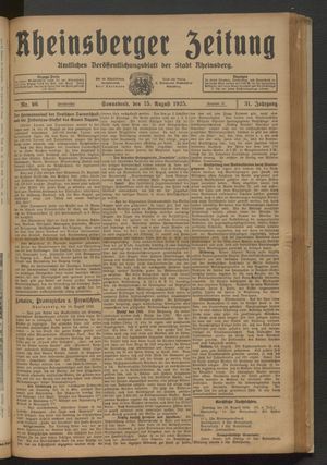 Rheinsberger Zeitung vom 15.08.1925